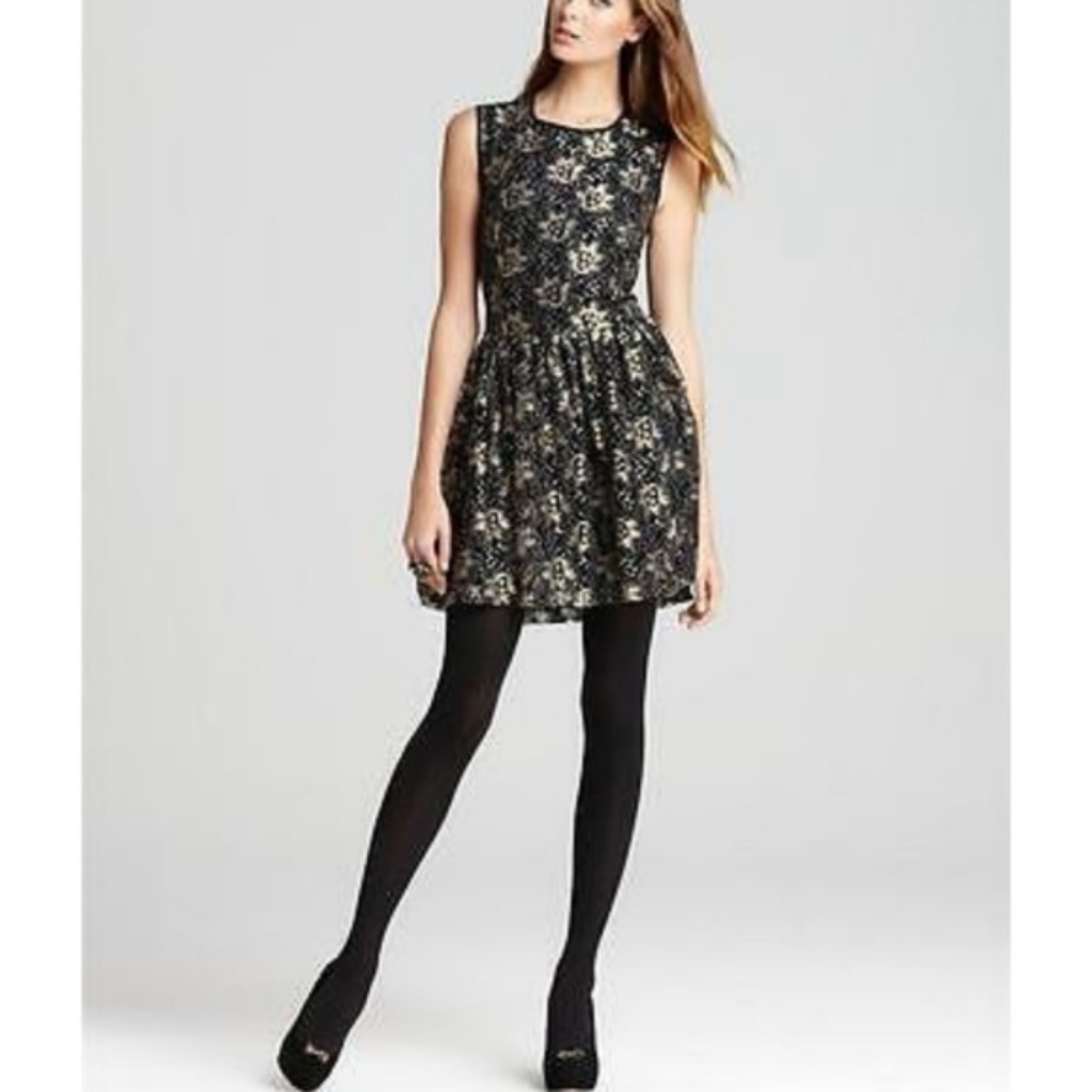 Anthrolpologie  Black and Gold Lace Dress